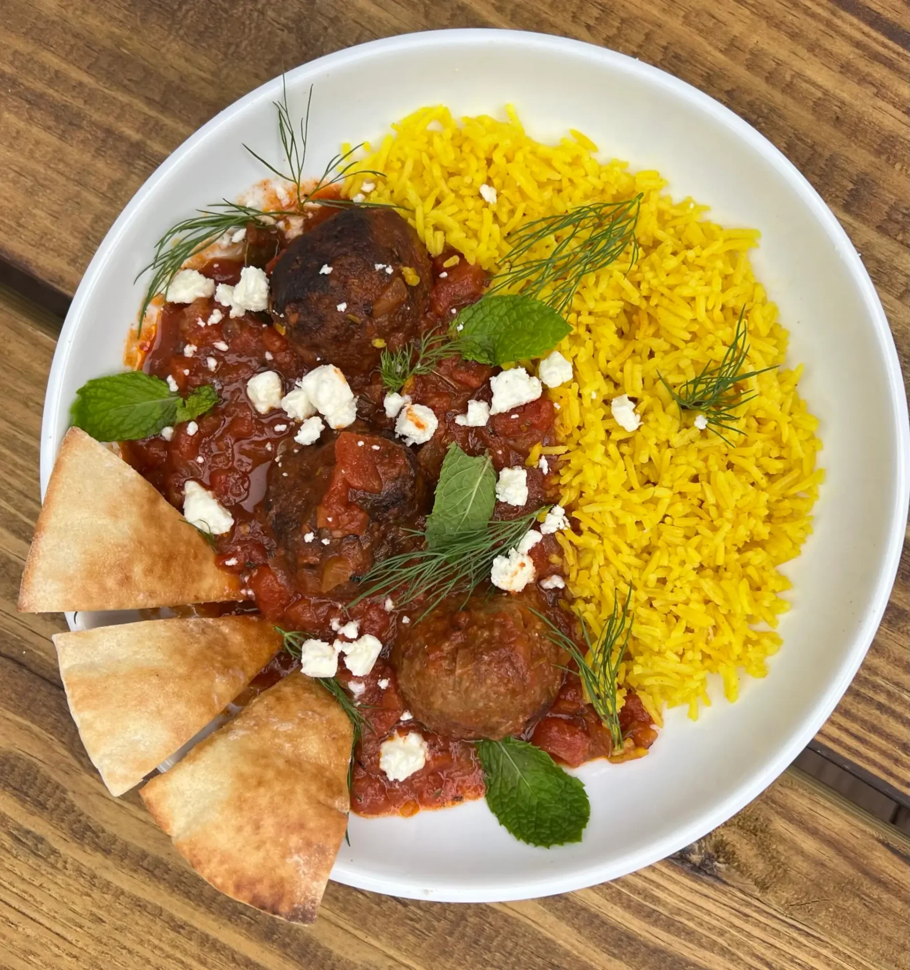 IMG_4315-1920x2048 Meatballs, rice, feta, and pita bread.